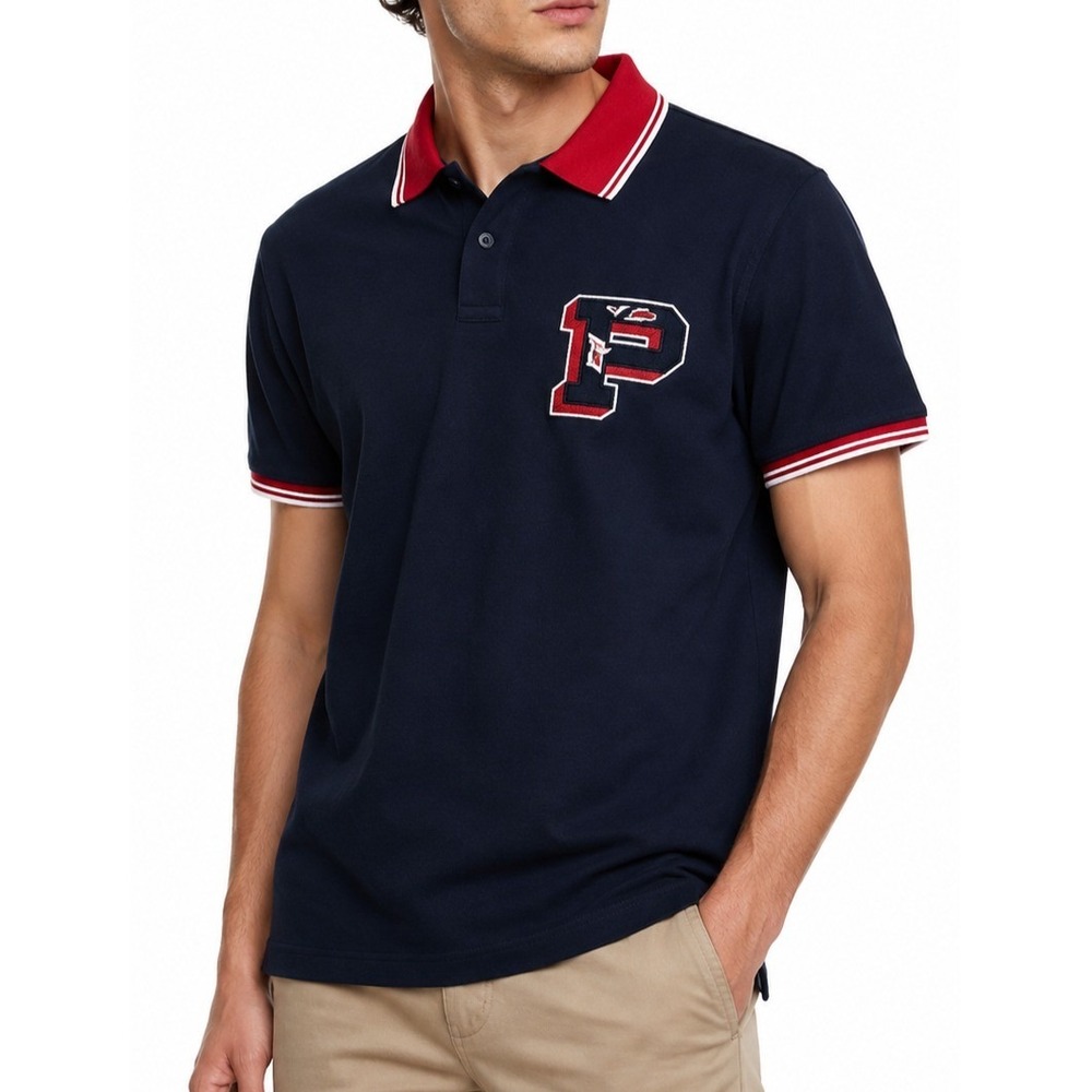 Polo Ralph Lauren Mens Polo Shirt Navy Blue Red Size M Big P Logo Rugby Spellout